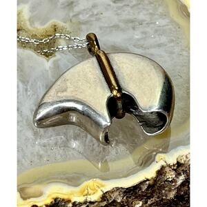 Vintage Sterling Silver Navajo Spirit Bear 3D Pendant Necklace w/ Copper Spine